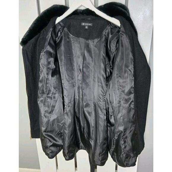 INC‎ International Concepts Wool Coat Faux Fur Collar Belted Black XXL Mob Wife - Picture 3 of 11